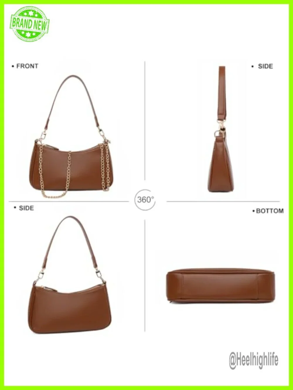 PU Leather Crossbody Hobo Purse with Zipper Closure Chain Strap